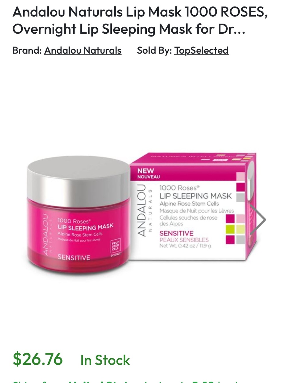 Andalou Naturals 1000 Roses Lip Sleeping Mask - Sensitive Skin Formula